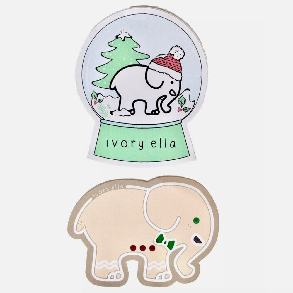 2 RARE IVORY ELLA SNOWGLOBE + GINGERBREAD COOKIE HOLIDAY CHRISTMAS STICKERS PACK
